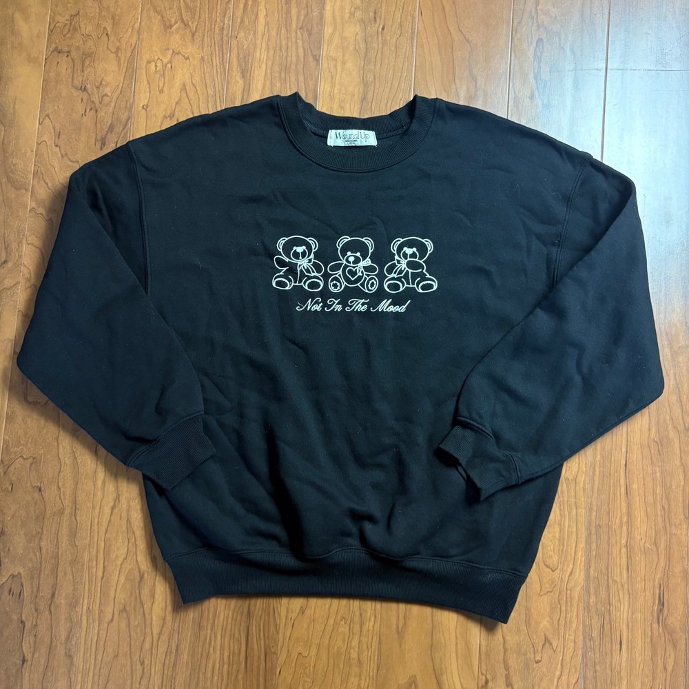 Wound Up Not In The Mood Teddy Bear Graphic Crewneck Sweatshirt Black Large